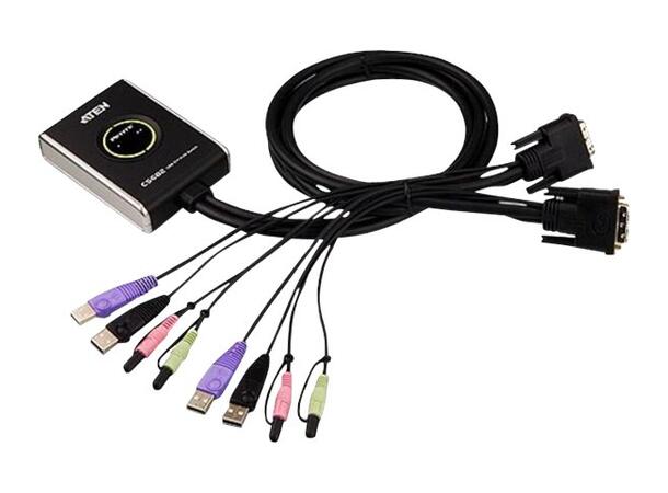 Aten KVM  2-PC 1-Bruker CS682 Fast kabel 1,2 m., DVI-D, USB, Lyd, HDCP