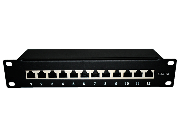 Digitus Patchpanel 10" Cat.6A STP Black | 1U | 12x RJ45-porter | LSA 