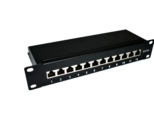Digitus Patchpanel 10" Cat.6A STP Black | 1U | 12x RJ45-porter | LSA 