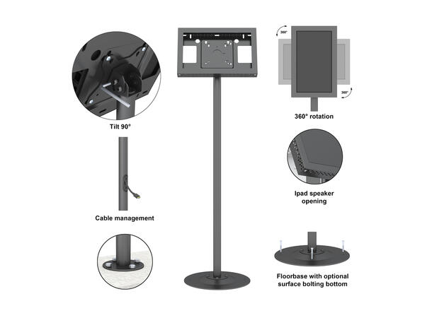 Multibrackets Gulvstativ single Svart, 100x100, 10Kg, 7-30" 