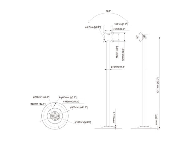 Multibrackets Gulvstativ single Svart, 100x100, 10Kg, 7-30" 