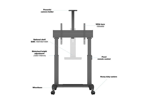 Multibrackets tralle motor dual 180 Svart, 136Kg,1000x600, 60-110" 