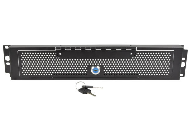 19" Blindpanel m/lås Svart 2U, Stål Inkl. 2 nøkler 