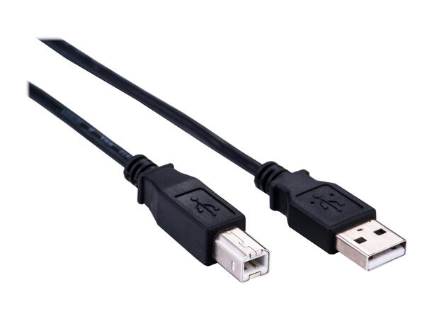 Elivi USB A til B kabel 1 meter 2.0, Svart (Stor B kontakt)
