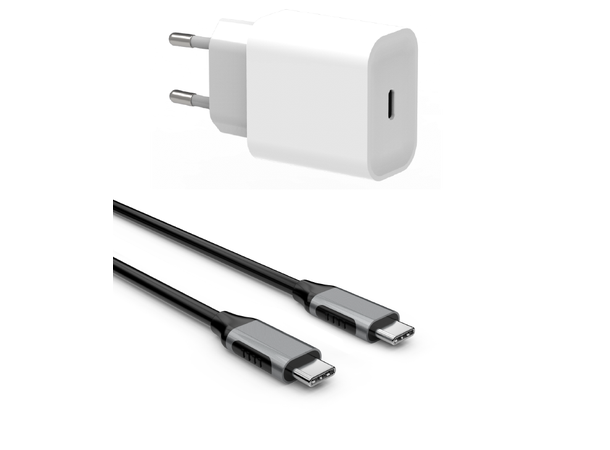 Elivi Vegglader PD + USB C til USB C 2m 25W Vegglader + 2m Svart/Spacegrey kabel