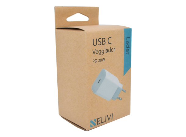 Elivi Vegglader + USB C til Lightning 2m USB C Vegglader + 2m Hvit Kabel