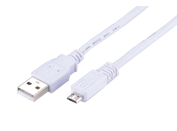 LinkIT USB 2.0, A - micro B, 5m, Hvit Hvit ledning og hvit plugg