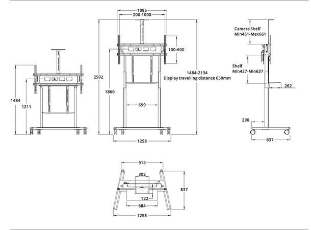 Multibrackets Tralle motor floorstand XL Svart, 1000x600, 150kg, 42-100"