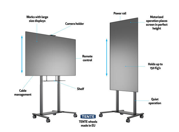 Multibrackets Tralle motor floorstand XL Svart, 1000x600, 150kg, 42-100" 
