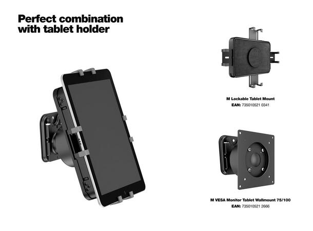 Multibrackets veggfeste Tablet Svart, Vesa 100x100, 6Kg, tilt. 15"-32" 
