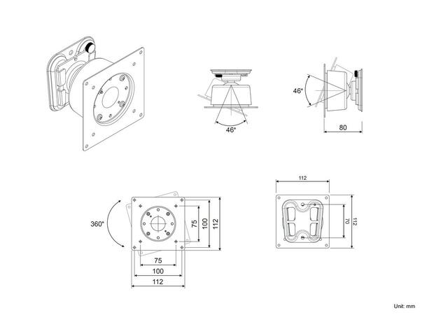 Multibrackets veggfeste Tablet Svart, Vesa 100x100, 6Kg, tilt. 15"-32" 
