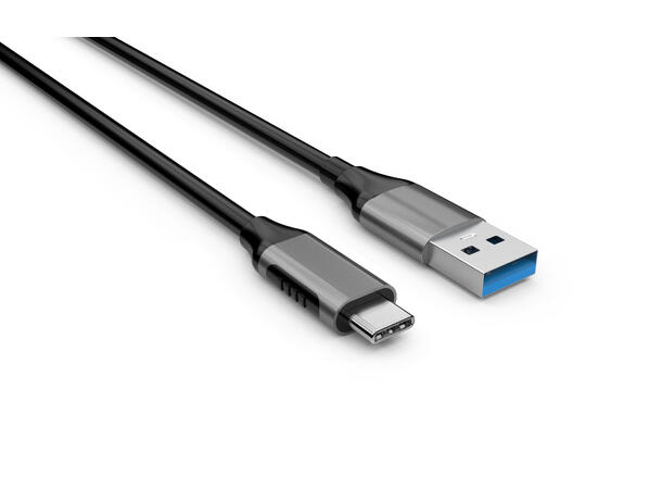Elivi USB A til C kabel 1 meter Svart/Space Grey, 5gbps/3A