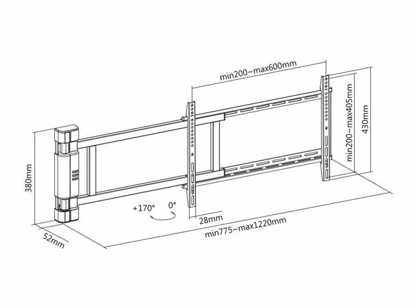 Multibrackets Veggfeste motorisert 45Kg Svart, 600x400 42-75" 