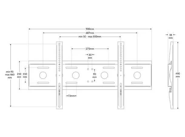 EDBAK Veggfeste TWB1 50-86" Fixed Maks Vesa 800x400, 80Kg, svart 