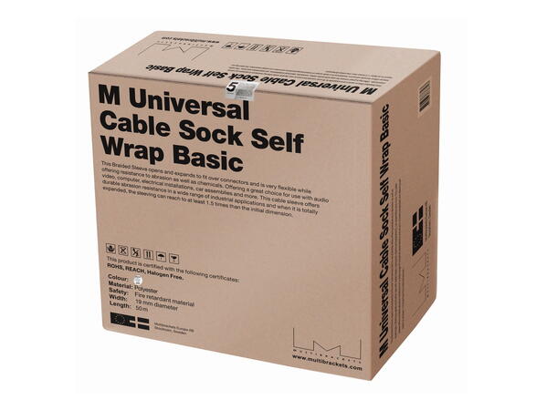 Multibrackets Kabelstrømpe, Sølv, 19 mm Selvlukkende, 50 m kartong 