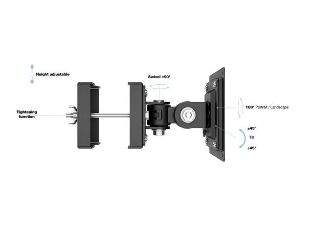 Multibrackets Rørfeste 75/100 Svart, Vesa 100x100, 15Kg, tilt. 32-65" 