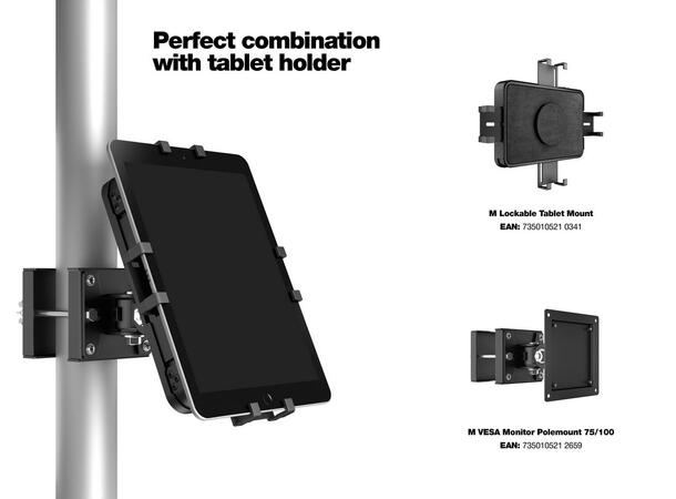 Multibrackets Rørfeste 75/100 Svart, Vesa 100x100, 15Kg, tilt. 32-65" 