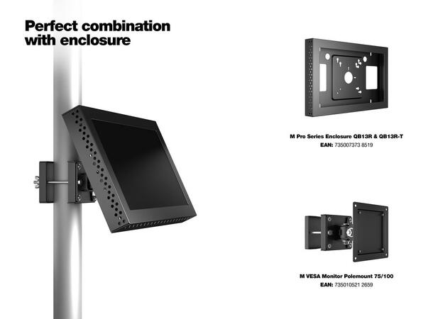Multibrackets Rørfeste 75/100 Svart, Vesa 100x100, 15Kg, tilt. 32-65" 