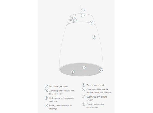 Audac Høyttaler ALTI6/B Sort Toveis Pendel 60W 100V 60W 16Ohm 