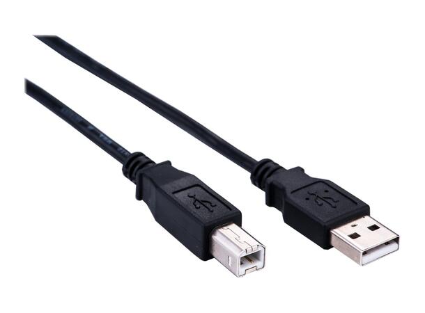 Elivi USB A til B kabel 2 meter 2.0, Svart (Stor B kontakt)