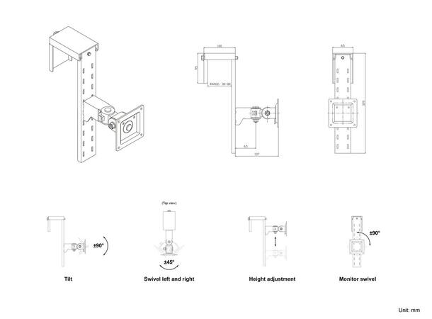 Multibrackets veggfeste monitor Hvit, Vesa 100x100, 15Kg, tilt. 15"-32" 
