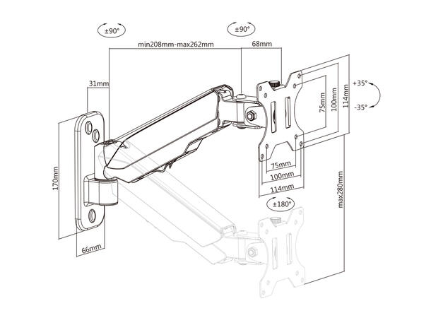 Multibrackets Veggfeste basic single Sort, 8Kg, VESA 75-100, 17-33" 