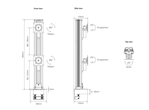 Multibrackets bordstativ HD dual klemme Svart , VESA 100, 2 x 24Kg, 32-50" 