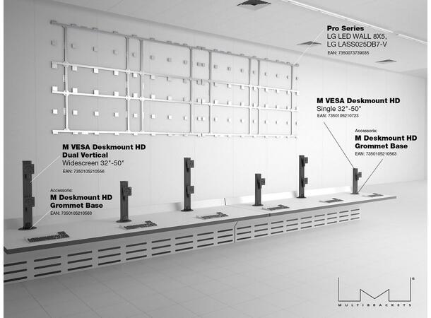 Multibrackets bordstativ HD dual klemme Svart , VESA 100, 2 x 24Kg, 32-50" 