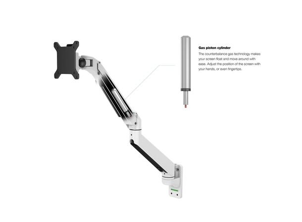 Multibrackets vegg gass arm single Hvit , VESA 75x75 100x100, 10Kg, 15-32" 