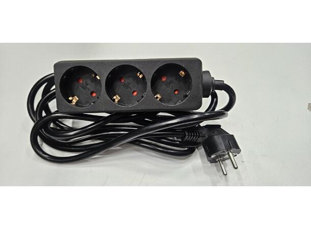 Elivi Strømskinne 3 uttak 3m Svart | Jordet | u/bryter 