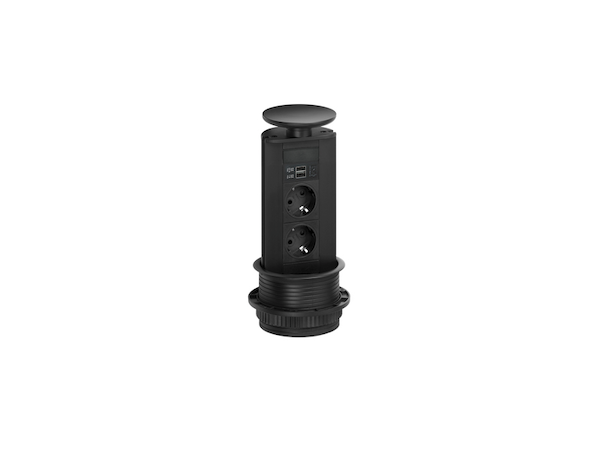 Evoline Port Black, 2xstikk, 2xUSB lader (2,1A+1A), helsort 