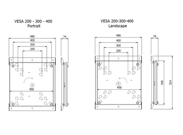 Multibrackets Gulvtralle motor Flip 2 CC Hvit, 50Kg flip,120Kg, 800x400, 42-100" 
