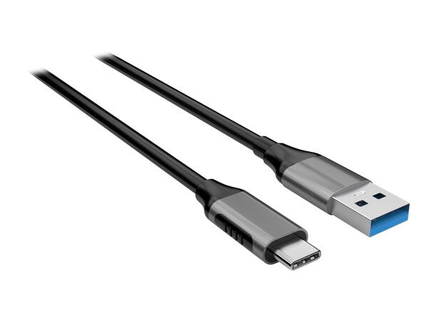 Elivi USB A til C kabel 3 meter Svart/Space Grey, 5gbps/3A