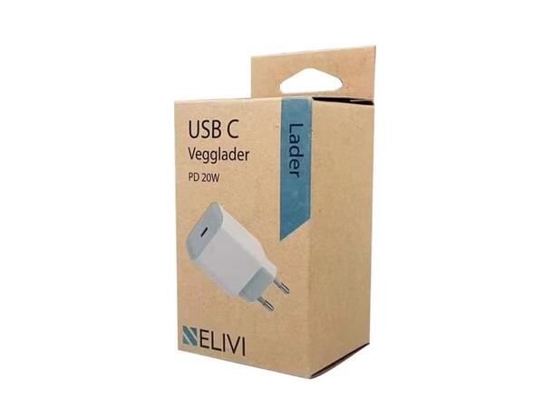 Elivi USB C Vegglader PD DC 5V/3A, 9V/2.22A, 12V/1.67A, 20W