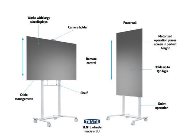 Multibrackets Tralle motor floorstand XL Hvit, 1000x600, 150kg, 42-100" 