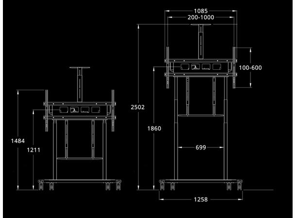 Multibrackets Tralle motor floorstand XL Hvit, 1000x600, 150kg, 42-100" 