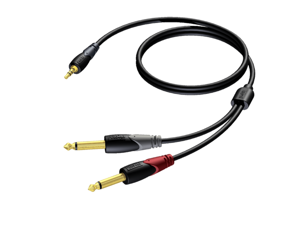 Procab Interconnect CLA713/3 Sort 3,5mm Stereo - 2 x Jack 6,3mm Mono 3m 