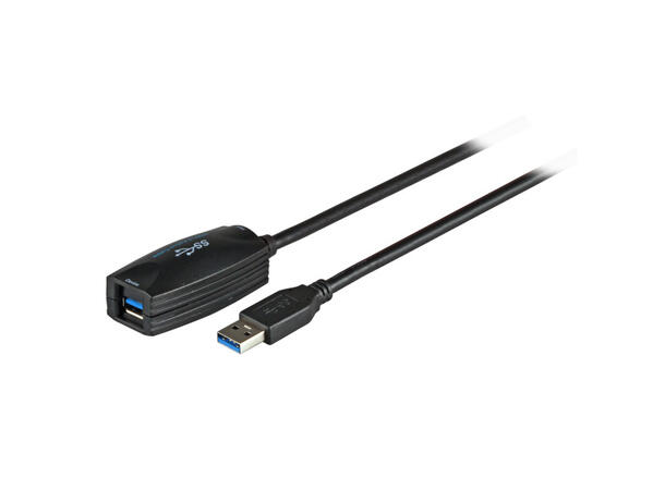 Elivi USB 3.0 A Forlenger kabel 5 meter Aktiv, M/F, 3.0, Svart