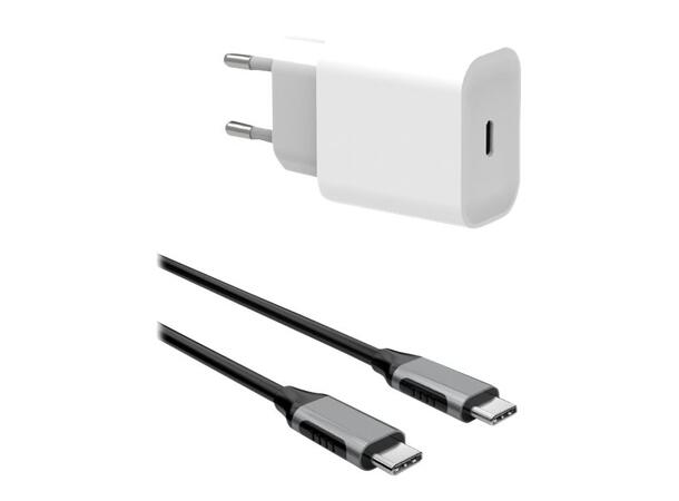 Elivi Vegglader PD + USB C til USB C 1m 25W Vegglader + 1m Svart/Spacegrey kabel