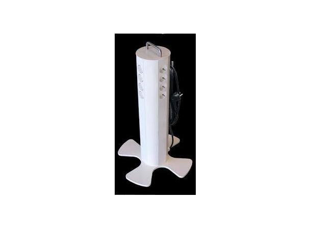 Maxcombi Portabel strømsøyle, 12 uttak Hvit, 10 meter kabel, med hjul,kløverfot 