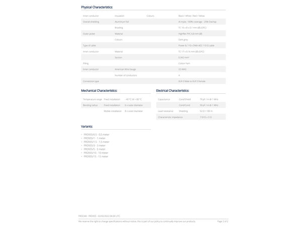 Procab DMX kabel PRD955/5 5 Pin DMX-AES/EBU XLR M/FM 110 Ohm 5m 