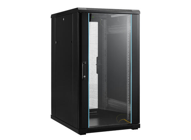 LinkIT Nettverksskap 22U svart B600xD800xH1094, glass - perforert 