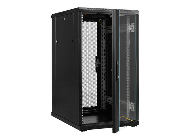 LinkIT Nettverksskap 22U svart B600xD800xH1094, glass - perforert 