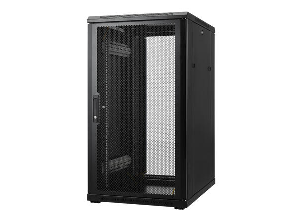 LinkIT Nettverksskap 22U svart B600xD800xH1094, glass - perforert 