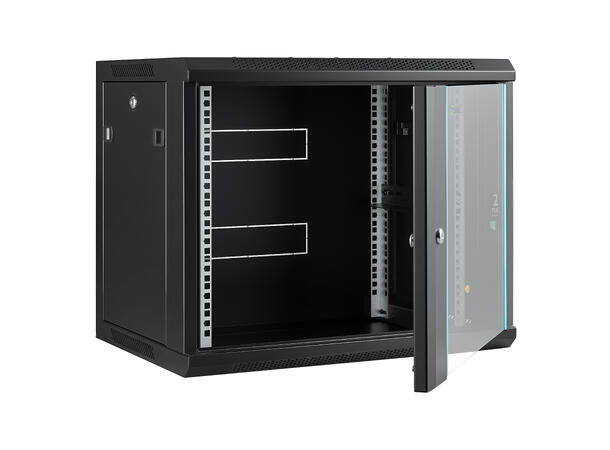 LinkIT Veggskap 9U svart B600xD450xH501 , glass 