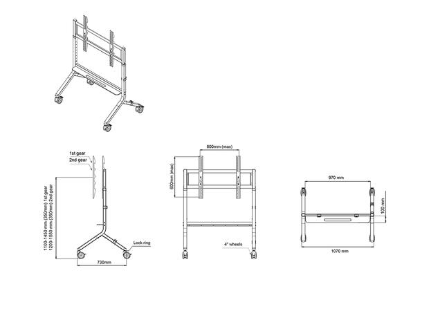 Multibrackets Gulvstativ Collaboration Sort, 800x600, 90Kg, 50"-86" 