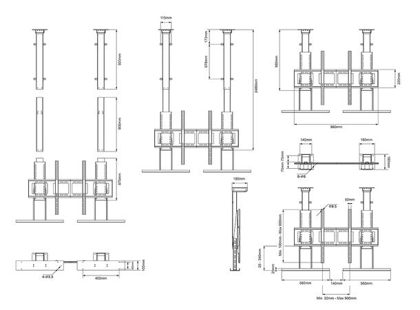 Multibrackets Heis Duo X-Large Drop Down 900x600, 100Kg 