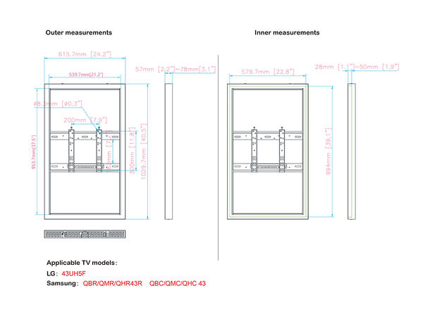 Multibrackets Pro Series - Enclosure 43" Wall Slim Small Black 