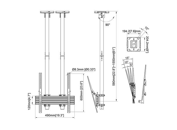 Multibrackets Takfeste Pro MBC1UPHD Svart, 400x600, 120Kg, 40-100", portrett 
