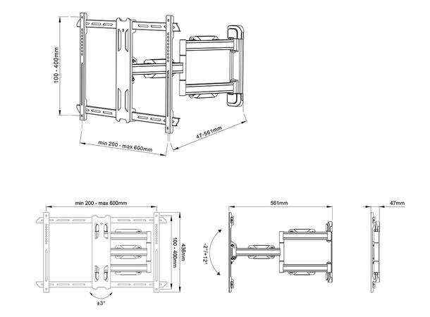 Multibrackets Veggfeste Flexarm Pro HD Svart, 600x400, 40Kg, 5-56cm